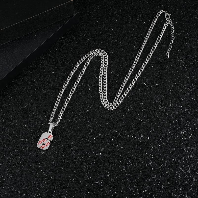 Baseball Number Necklace for Men, Gold-Plated Steel Chain