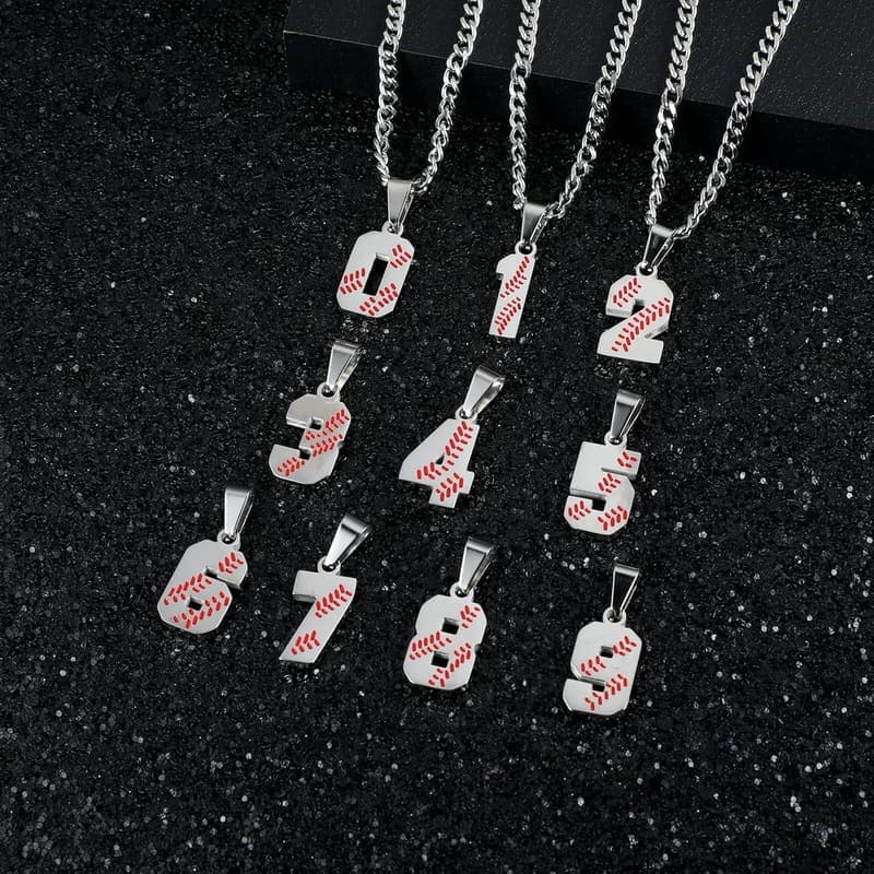 Baseball Number Necklace for Men, Gold-Plated Steel Chain