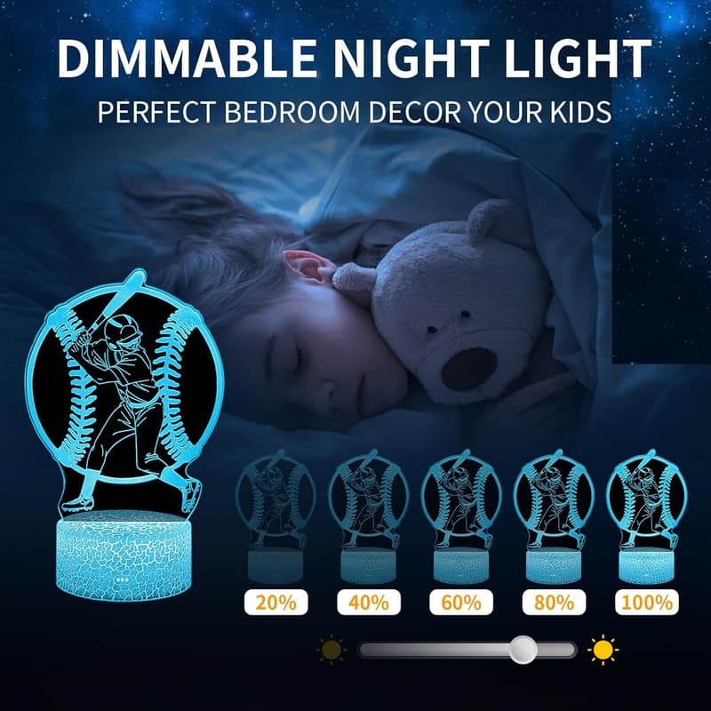 Christmas 3D Night Light for Kids - Baseball Design