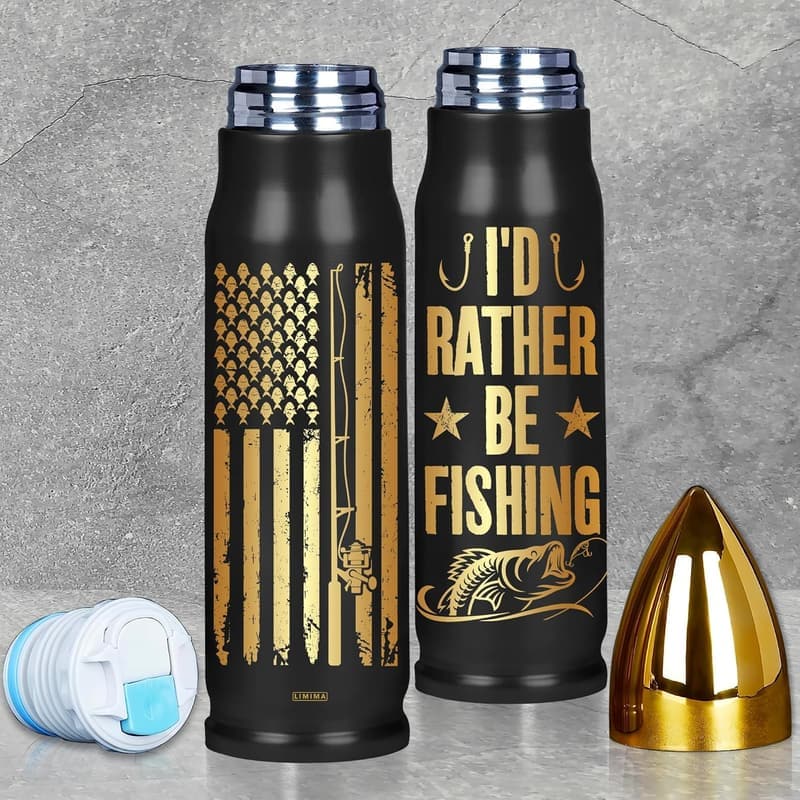 Fishing Tumbler for Men, 16 Oz Red & Blue
