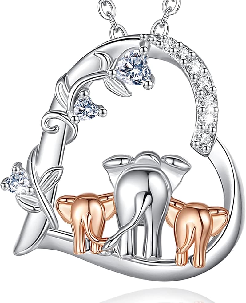 Mother and Baby Elephant Necklace, 18