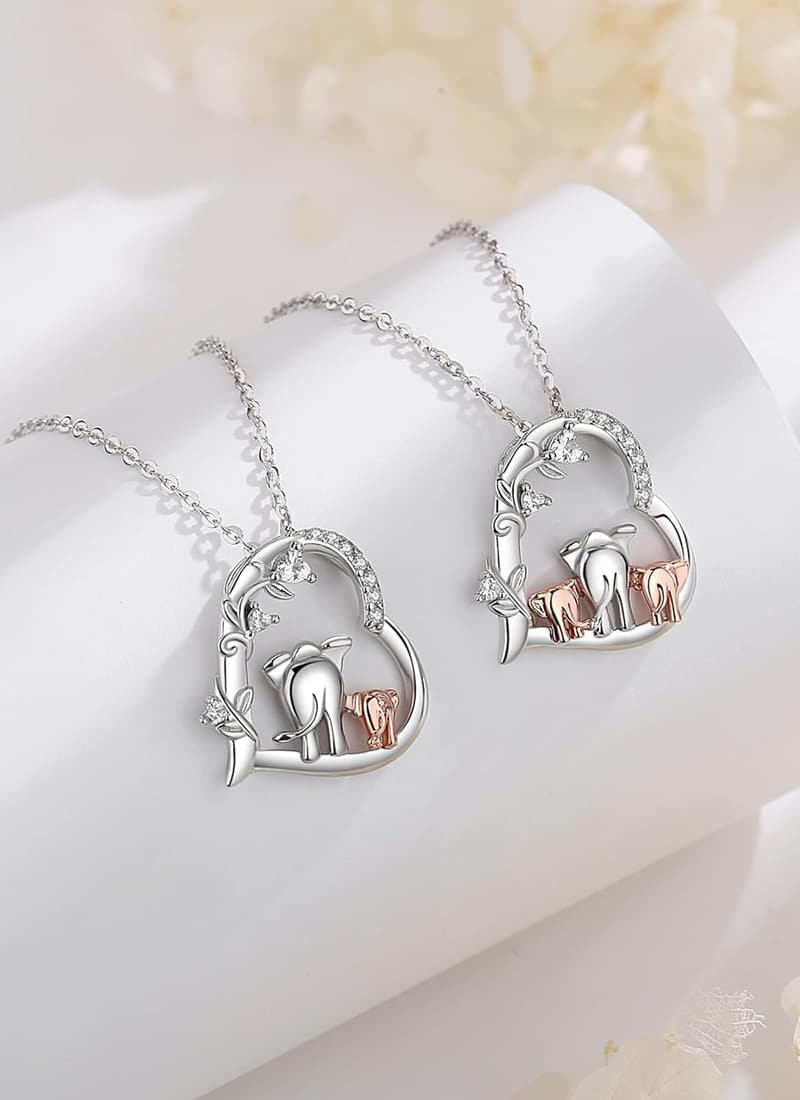 Mother and Baby Elephant Necklace, 18