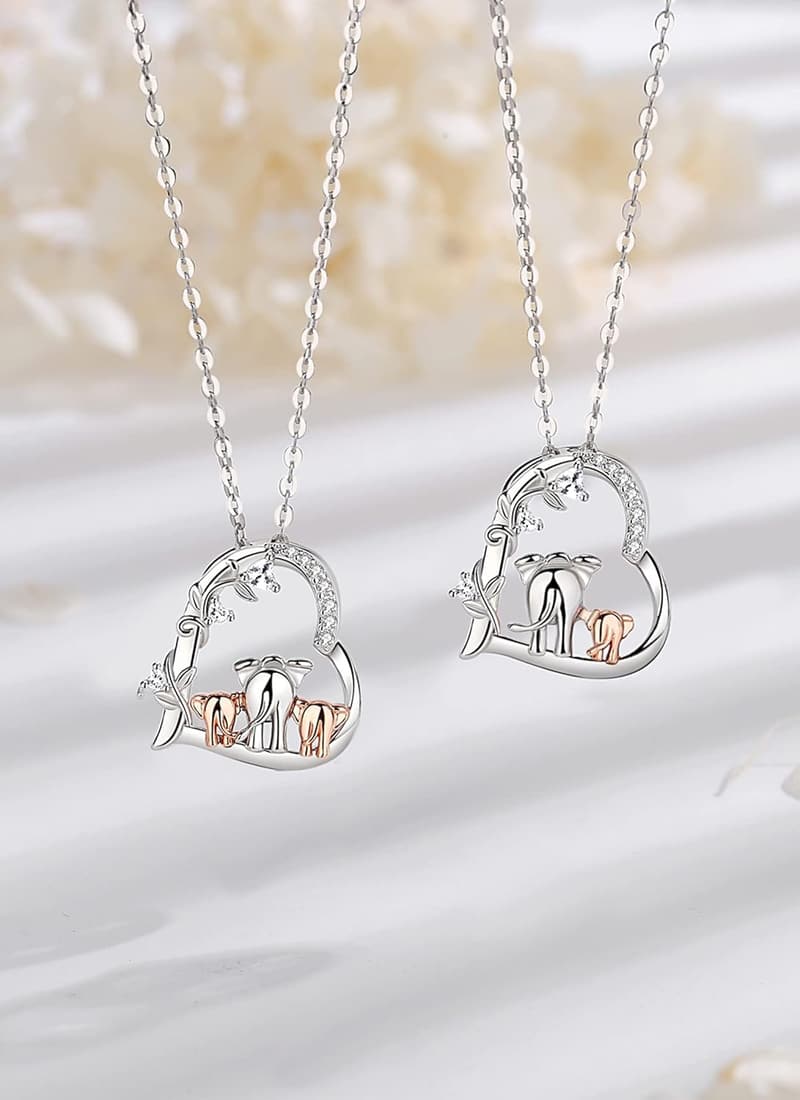 Mother and Baby Elephant Necklace, 18