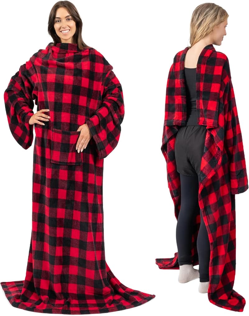 Christmas Wearable Blanket with Sleeves - Cozy Fleece Wrap