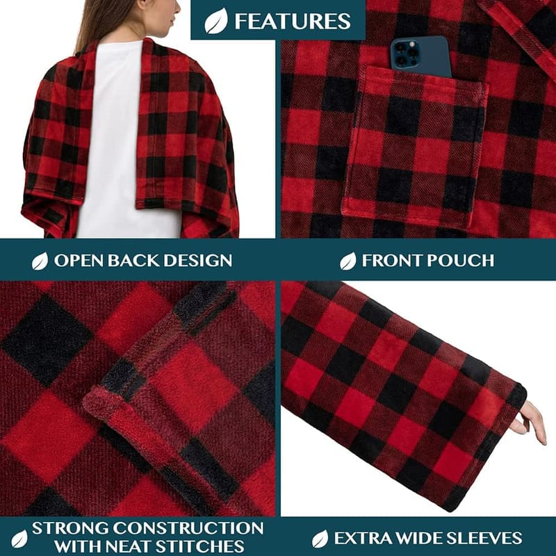 Christmas Wearable Blanket with Sleeves - Cozy Fleece Wrap