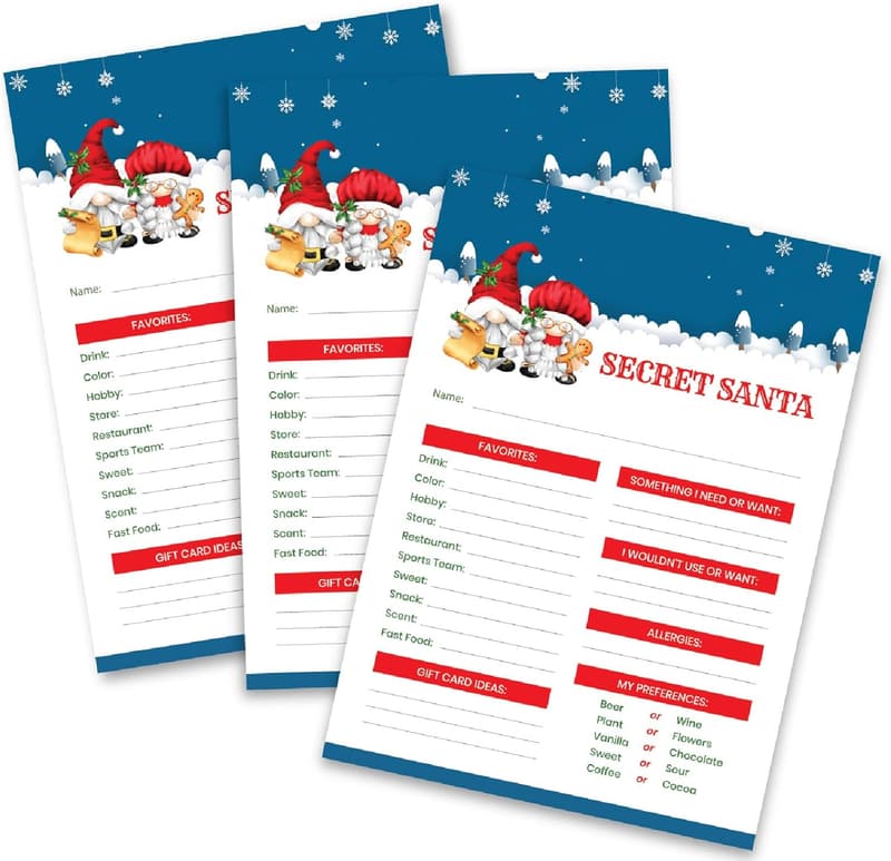 Secret Santa Gnome Cards - 15 盒, 5x7 Fill-in Form