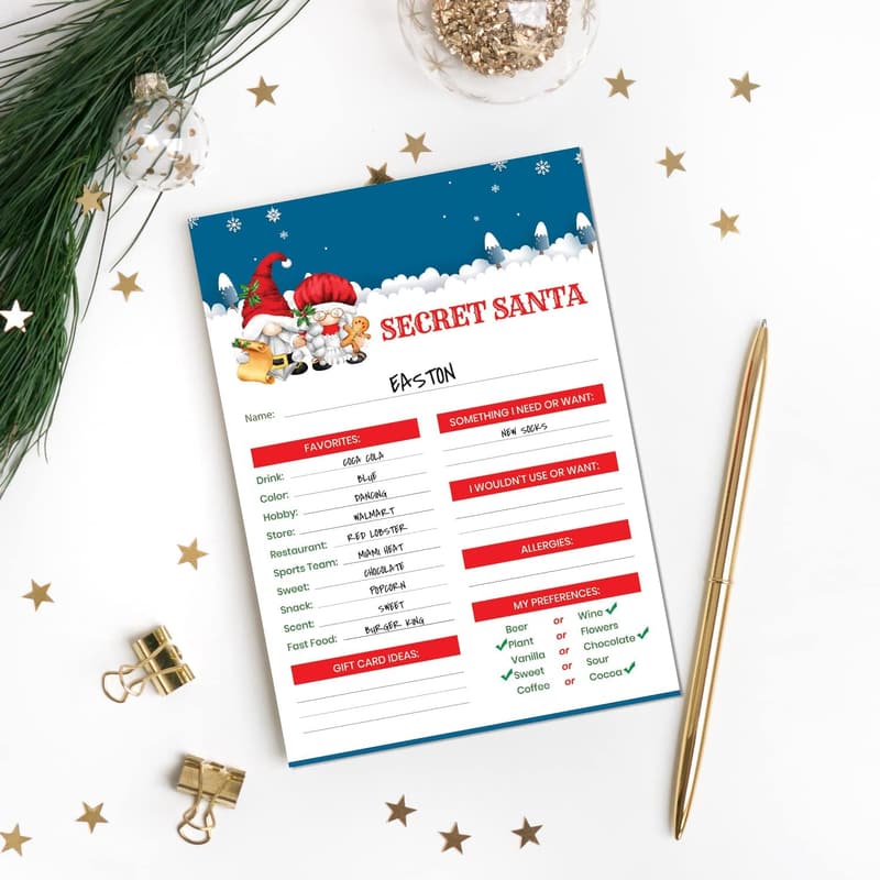 Secret Santa Gnome Cards - 15 盒, 5x7 Fill-in Form