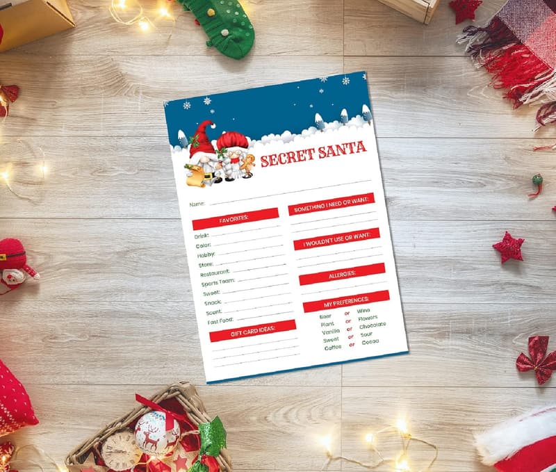 Secret Santa Gnome Cards - 15 盒, 5x7 Fill-in Form
