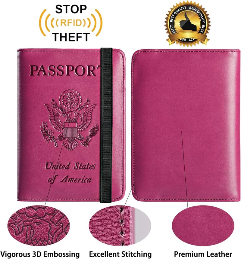 Travel RFID Leather Passport Holder - Purple
