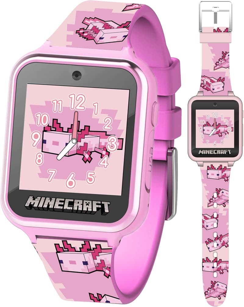 Minecraft Axolotl Kids Smartwatch - Pink Silicone Strap