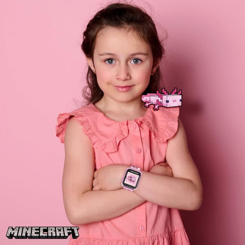 Minecraft Axolotl Kids Smartwatch - Pink Silicone Strap