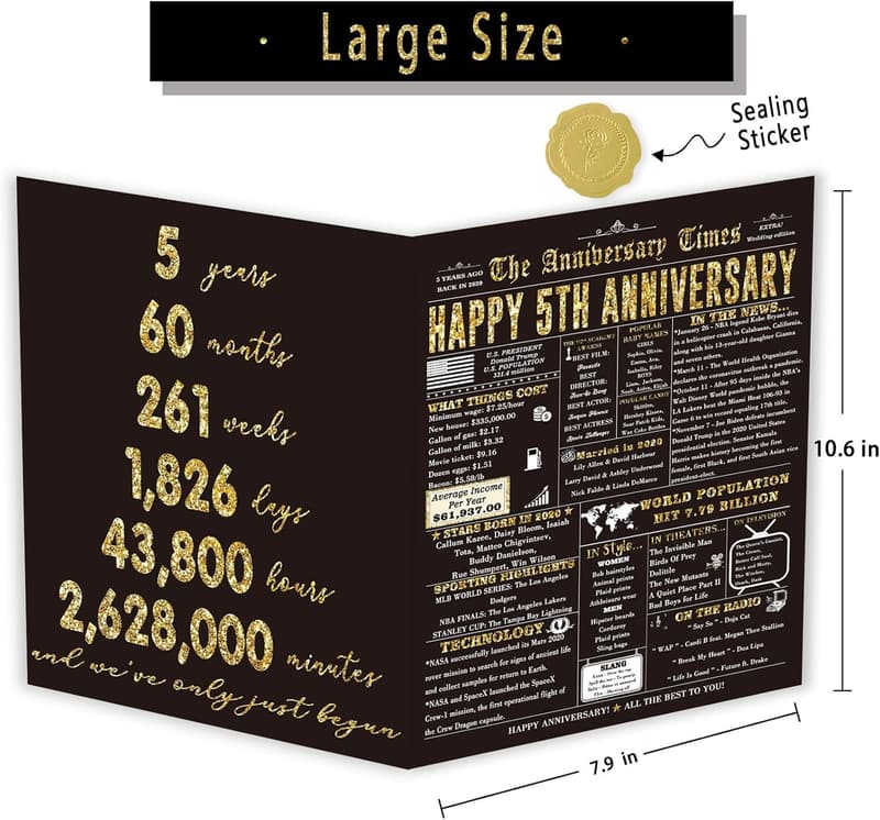 5th Anniversary Wooden Card for Couples