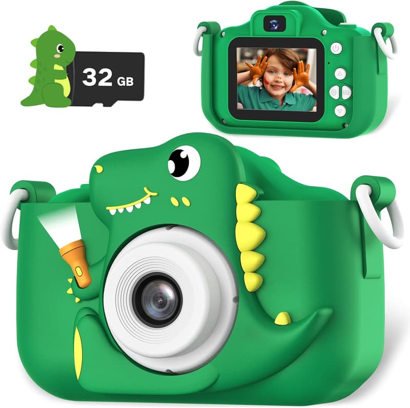 Kids' Dinosaur Camera with Games, 12MP, Green