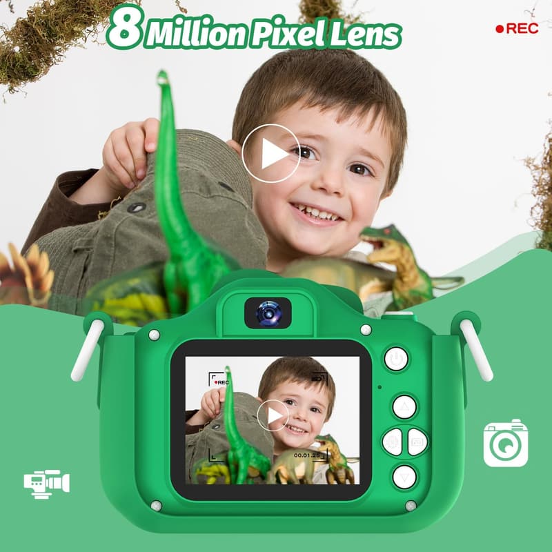 Kids' Dinosaur Camera with Games, 12MP, Green