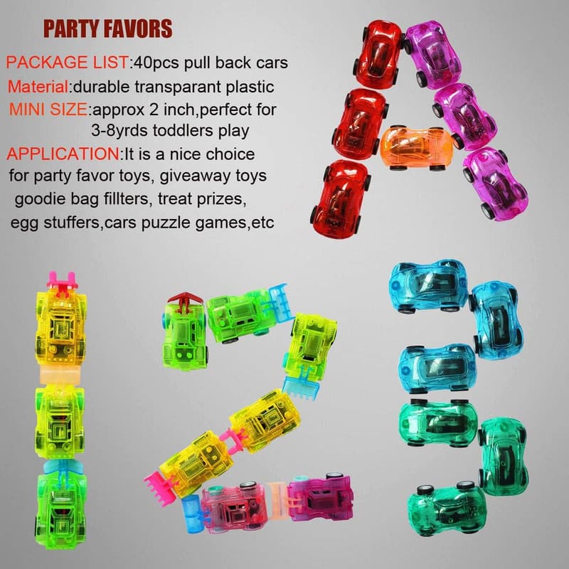 Mini Pull Back Cars & Trucks for Toddlers - 40 Pcs Party Favor