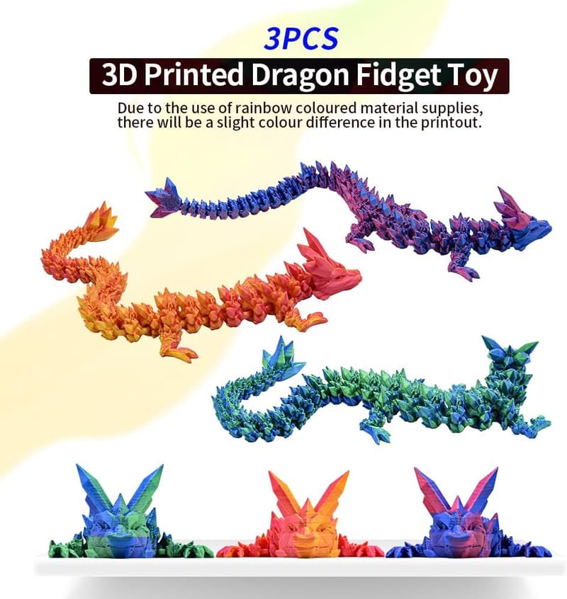 3D Printed Articulated Dragon Desk Toy Set - 12