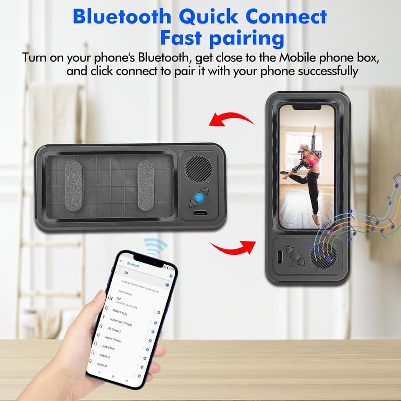 Shower Speaker Phone Holder, Waterproof Black for 4