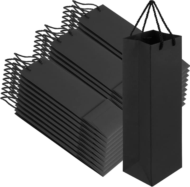 Wedding Wine Gift Bags, Black Paper with Handles