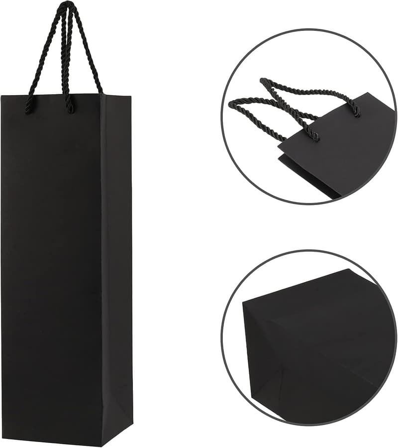 Wedding Wine Gift Bags, Black Paper with Handles