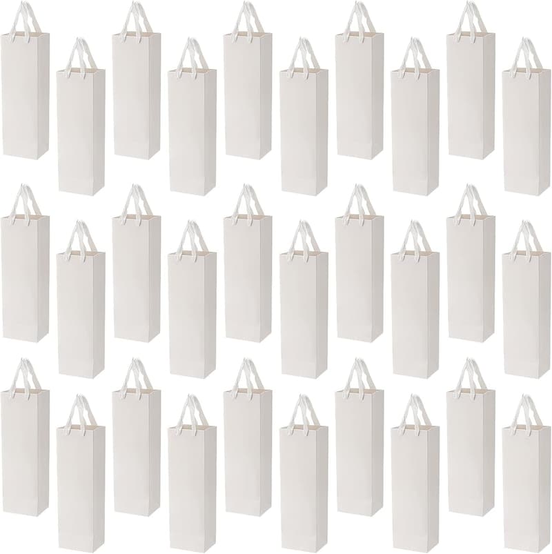 Wedding Wine Gift Bags, 30 Pack, Thick White Paper with Handles