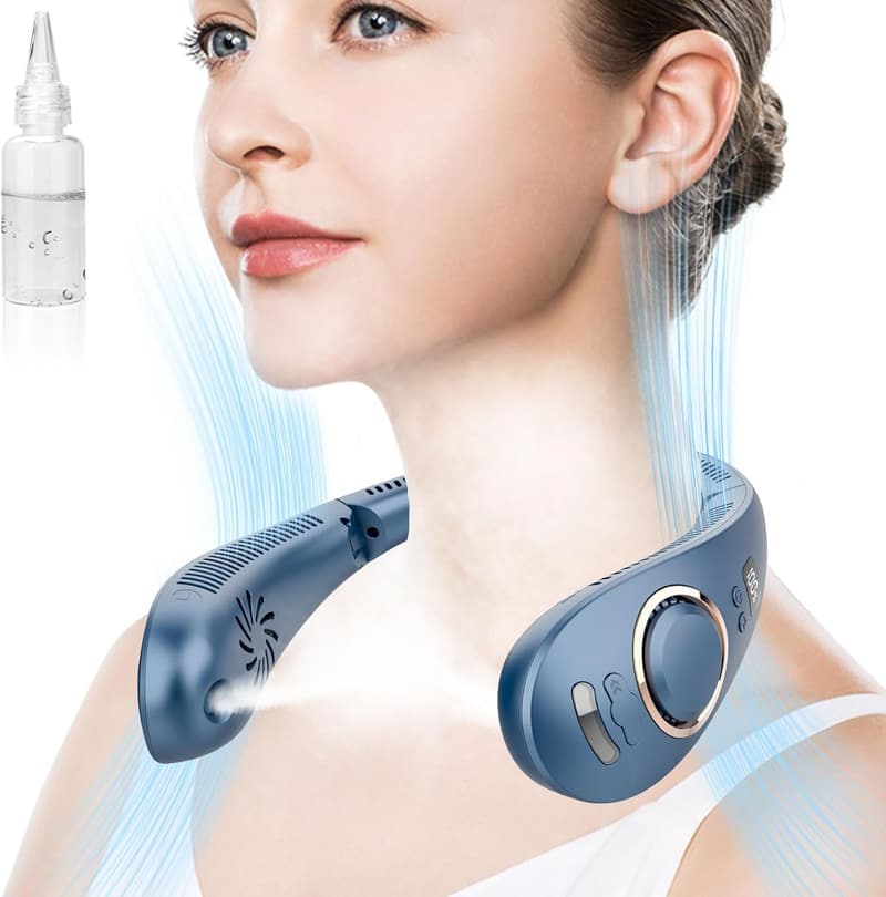 Neck Fan with Mist Spray, Rechargeable and Bladeless