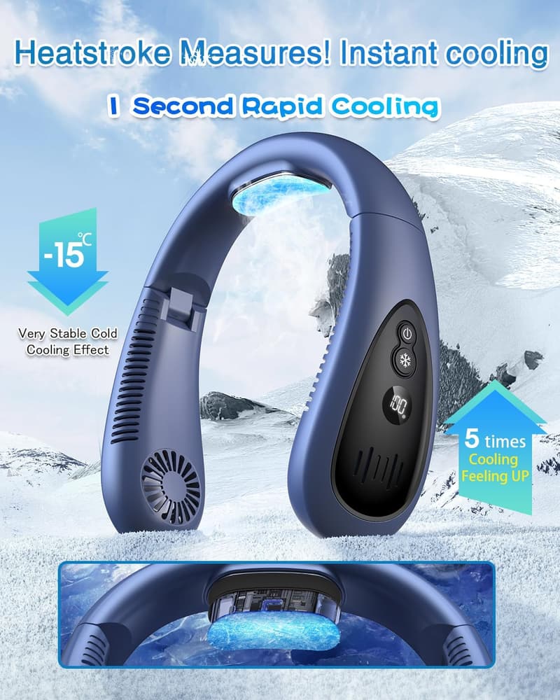 Portable Neck Fan with Cooling & LED Display
