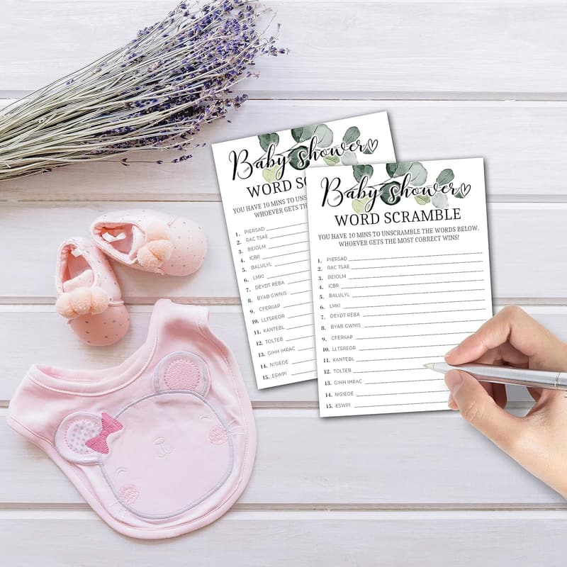 Baby Shower Eucalyptus Word Scramble Game Set