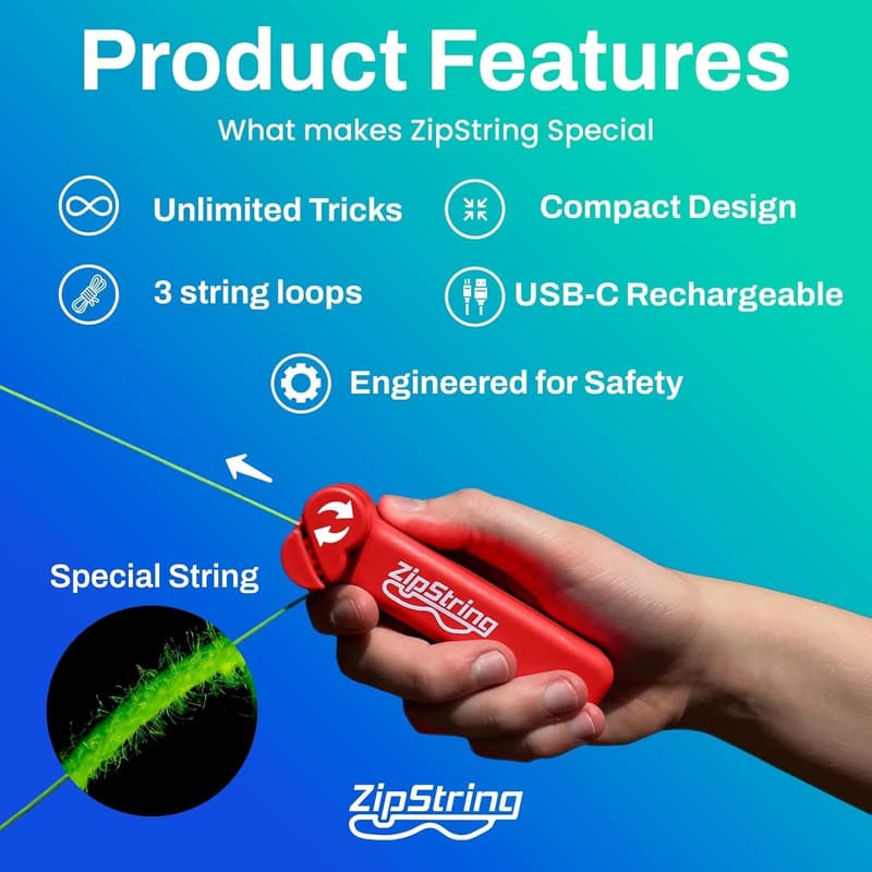 ZipString Rope Launcher Toy in Rock'it Red for Kids & Adults