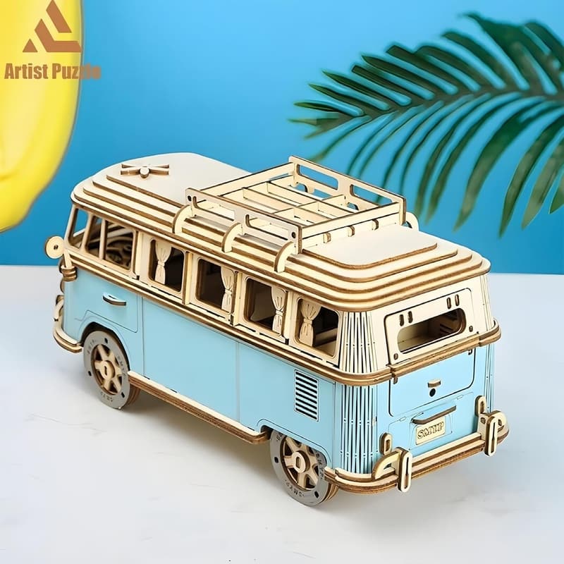 Children's 3D Wooden Puzzle Car Model (Blue)
