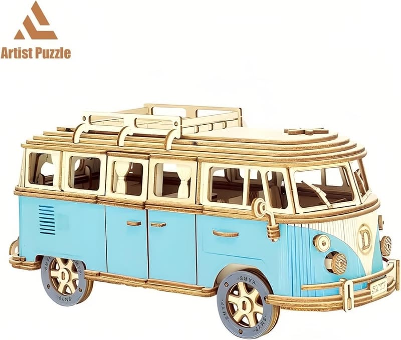 Children's 3D Wooden Puzzle Car Model (Blue)