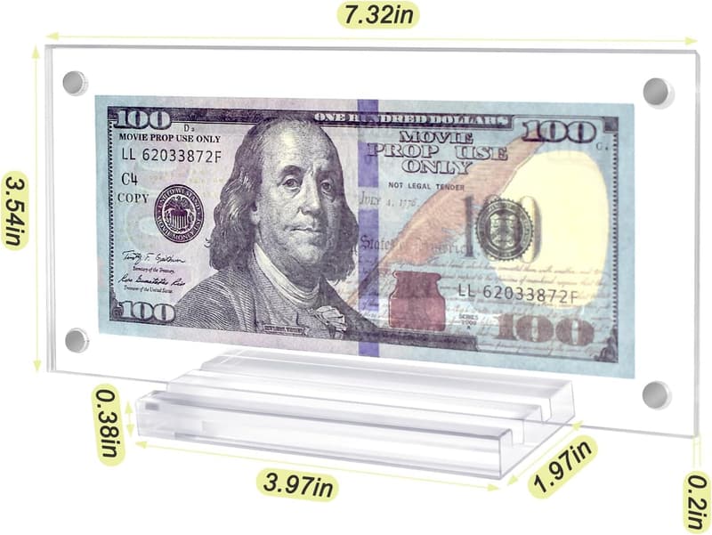 Acrylic Dollar Bill Display Holder for Collectors, 3.5x7.3 Inch