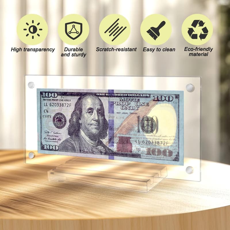 Acrylic Dollar Bill Display Holder for Collectors, 3.5x7.3 Inch