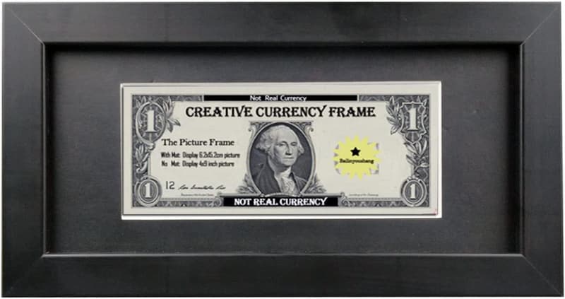 Black Dollar Bill Wood Frame with Mat - 4x9 Inch