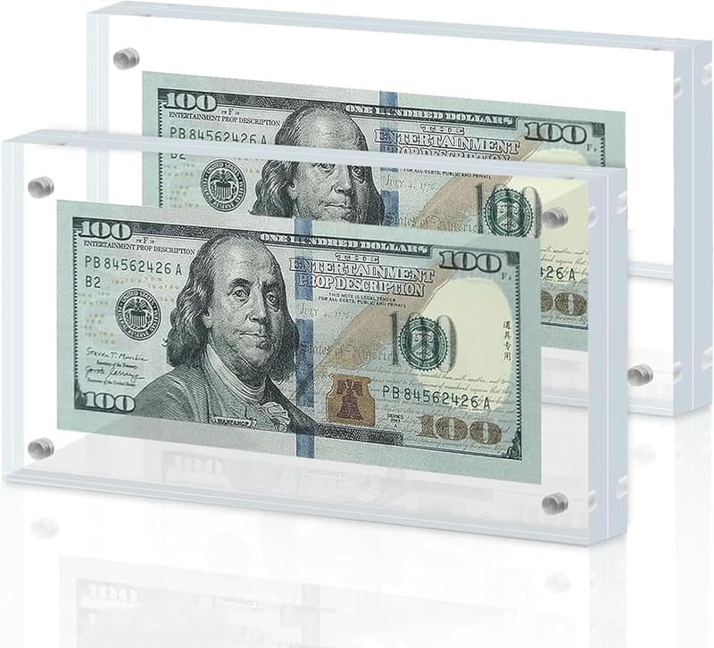 Acrylic Dollar Bill Display Frame Set - Magnetic & Stand-alone