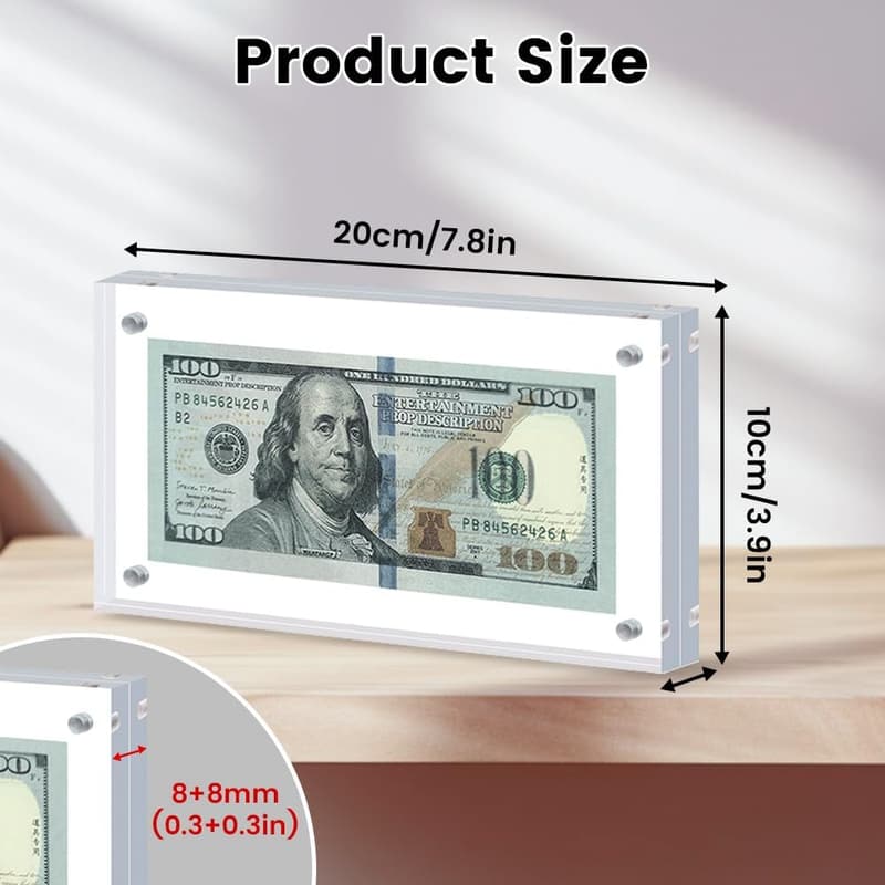 Acrylic Dollar Bill Display Frame Set - Magnetic & Stand-alone