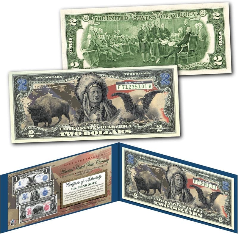 Buffalo Bison Eagle Native American $2 Bill Collectible Set