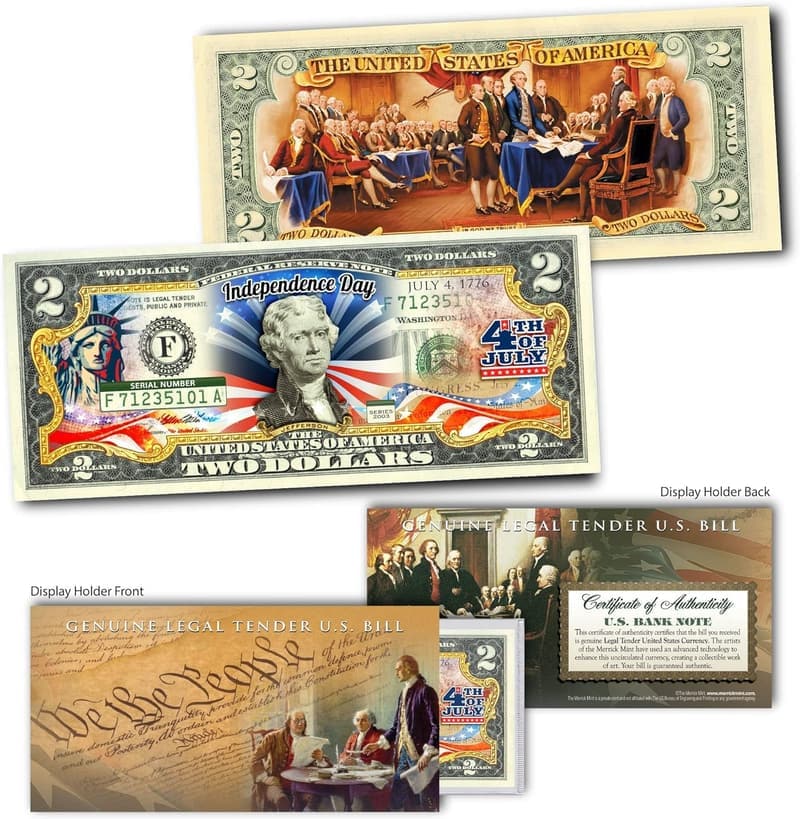 July 4th Collectible $2 Bill with Display and Certificate
