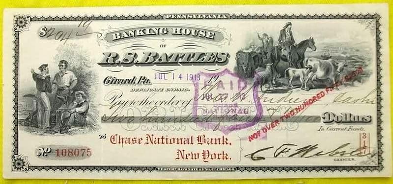 1892 Girard PA Bank Draft Pair w/ Rare Vignettes