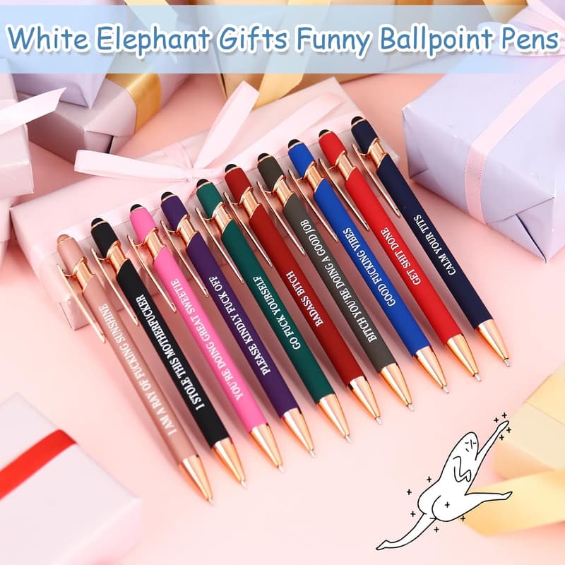 White Elephant Stylus Pens - 12 Pcs Black Ink