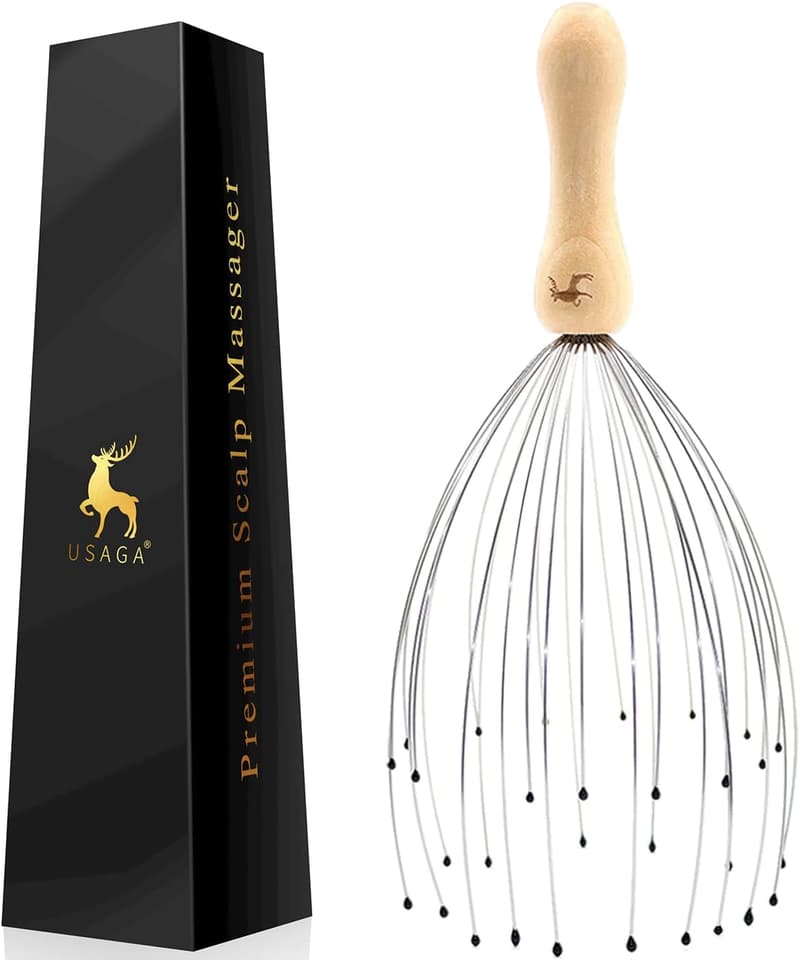 32-Finger Wood Handle Scalp Massager