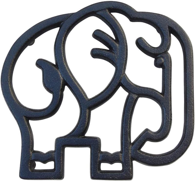 Elephant Cast Iron Trivet, Black, 6.6 x 6.1 Inches