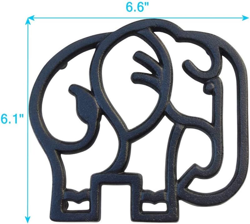 Elephant Cast Iron Trivet, Black, 6.6 x 6.1 Inches