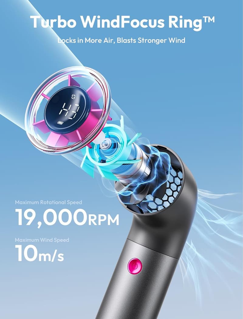 Portable High-Speed Pocket Fan, 7-Speed, Rechargeable