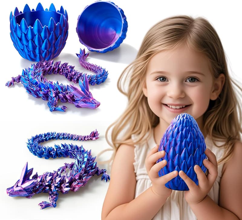 3D Printed Dragon Egg Toy with Articulated Crystal Dragon