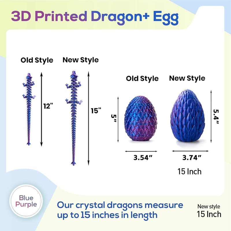 3D Printed Dragon Egg Toy with Articulated Crystal Dragon