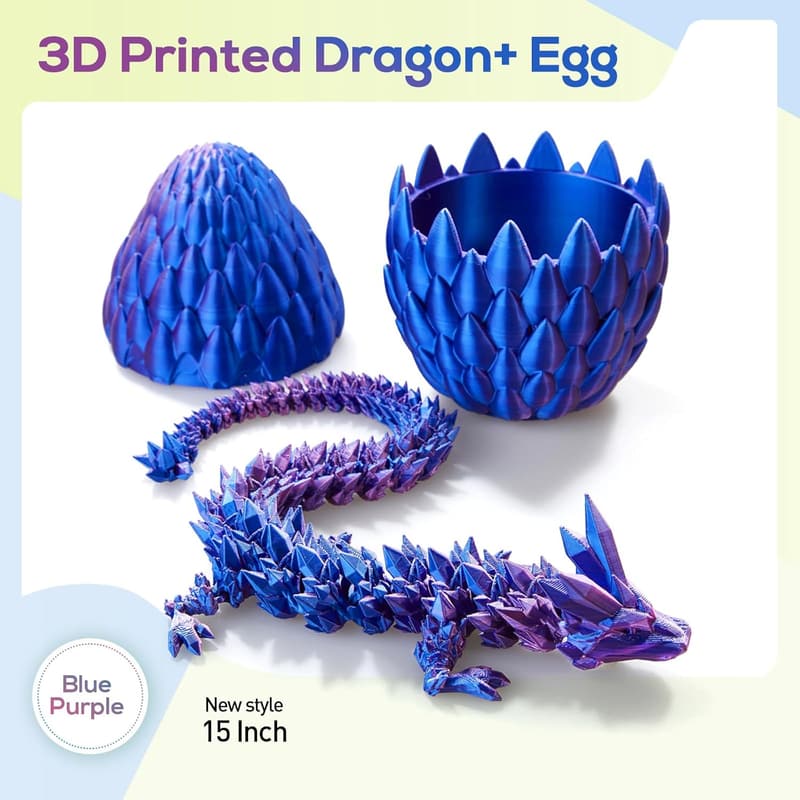 3D Printed Dragon Egg Toy with Articulated Crystal Dragon
