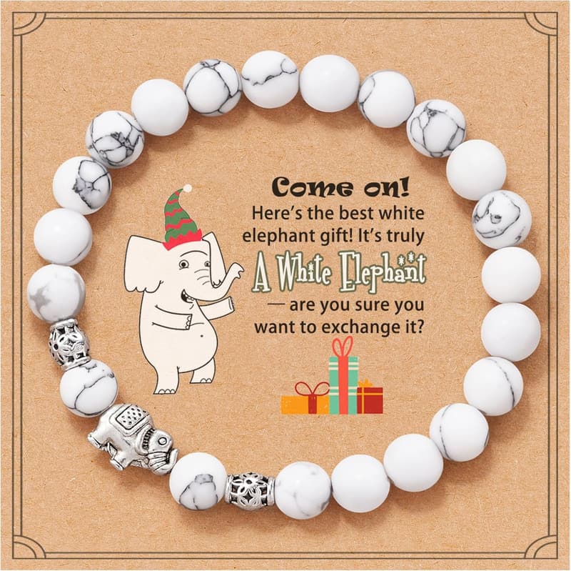 White Elephant Bracelet for Adults - Fun Gift Under $25