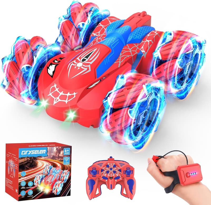 RC Stunt Car - Red, LED Lights, 360° Off-Road 4WD