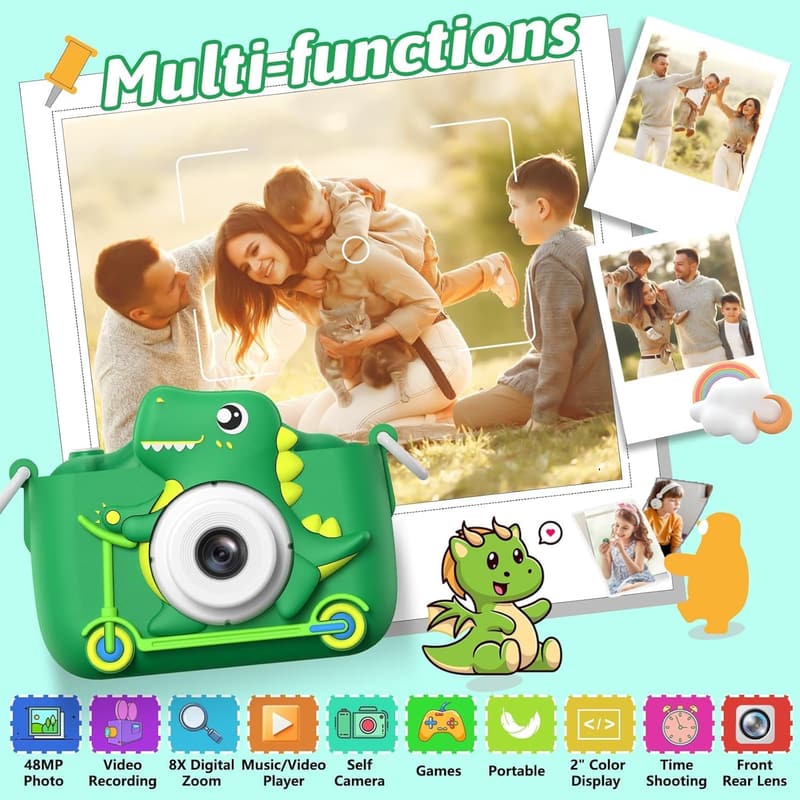 Kids' Camera with Silicone Cover - Green, Ages 3-12