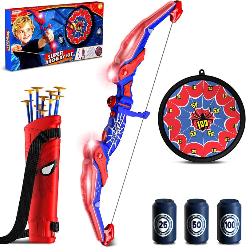 Kids LED Archery Set with Quiver & Web Target